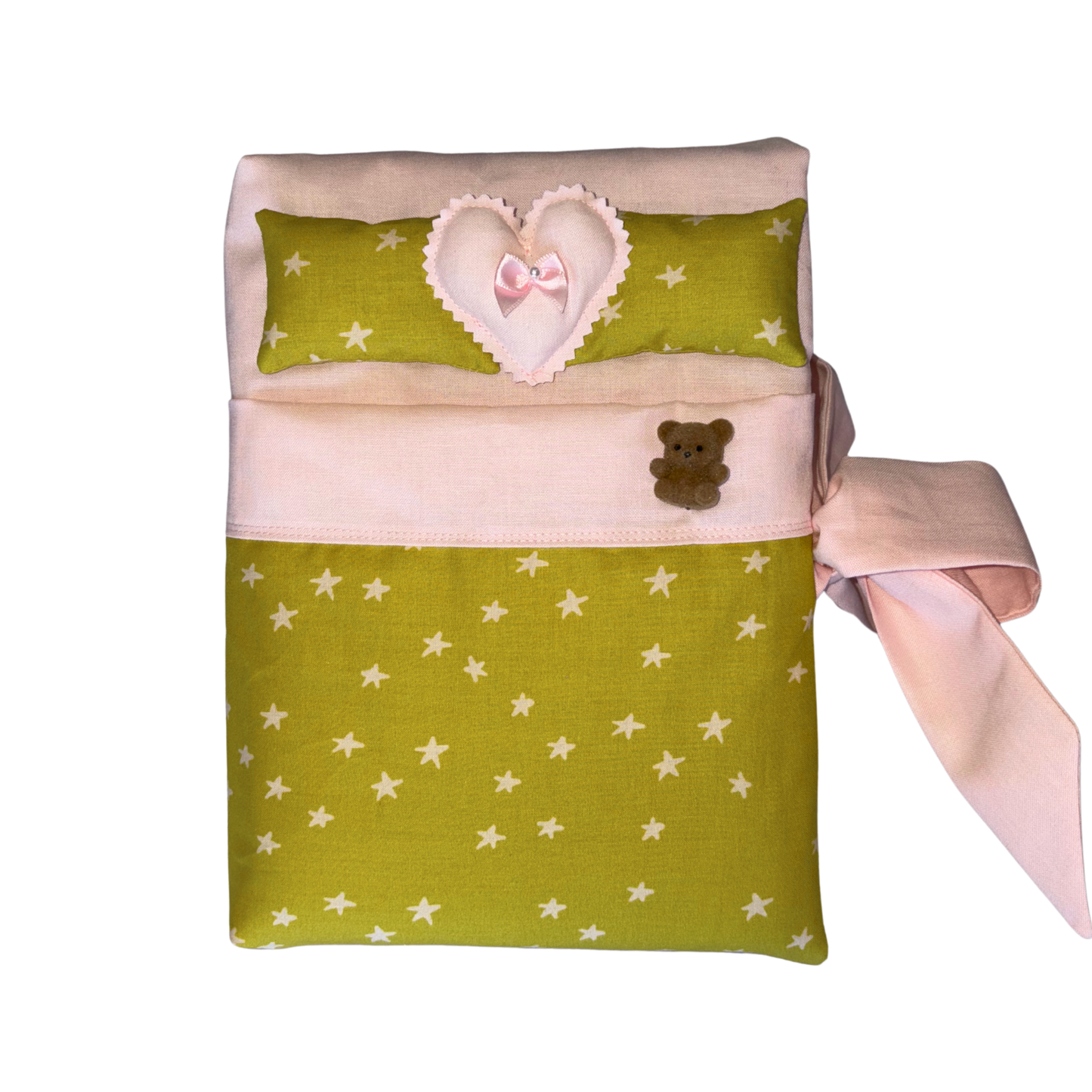 Green + Pink Stars Large Bed Book Sleeve
